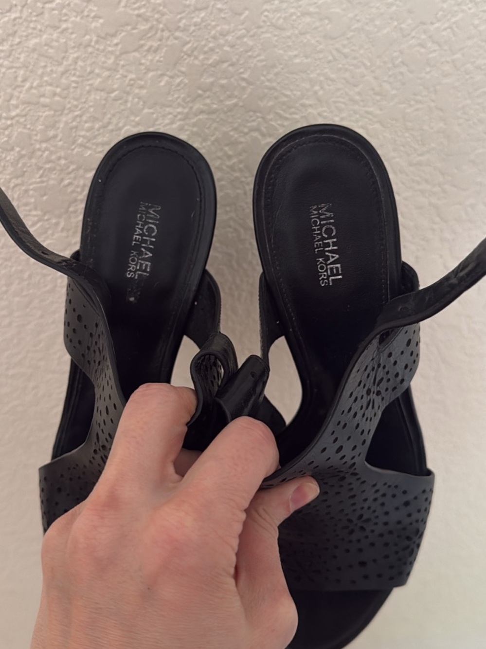 Michael Kors Black Perforated Leather Slingback Heels